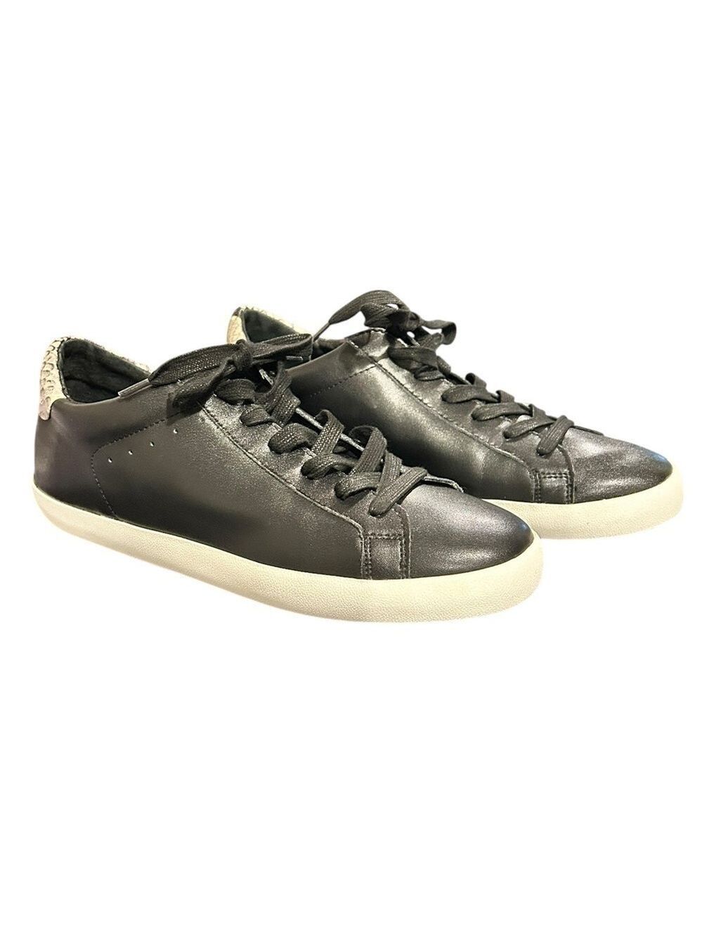 BANANA REPUBLIC Essential Sneakers Black Leather Faux Snakeskin Sock W 9.5 VGC